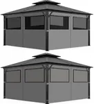 homegroove Gazebo Universal Replacement Privacy Curtain, 10'x10' Gazebo Curtains Outdoor Waterproof, 4-Panels Sidewall Curtains with Zipper and Mesh Windows for Backyard, Garden, Yard