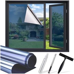 SUNBABY Window Tint for Home, One Way Privacy Film Heat & UV Blocking, Static Cling No Glue Renter Friendly Cover for Home Bedroom, Office & Sliding Glass Door, 35.4 x 157.5 Inch with 3 Tools, Blue