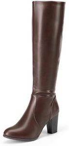 DREAM PAIRS Women's Chunky Heel Knee High Boots,Size 6,Brown-Pu,MIDLEG