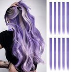 FESHFEN Coloured Clip in Hair Extensions, Purple 10 PCS Highlighted Colourful Straight Synthetic Lilac Clip in Hairpiecess for Women Daily Party, 22 inch