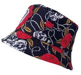 Itzu Unisex Bucket Hat Reversible Festival Novelty Vibrant Fisherman Cap Sun Cotton Mens Womens (Skulls - Red Roses - Black)