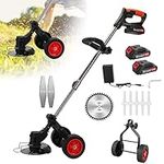 Tuelaly Cordless Lawn Mower, Lightweight Electric Weed Eater, 21v 2000mah 3 in 1 Wheeled Grass Trimmer, 2 Wheel Walk-Behind Lawn Mowers, Rechargeable Grass Mower with 2 Battery UK Plug