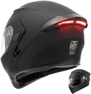 OUMURS DOT Motorcycle Full Face Helmet, Modular Flip-Up Dual Visor with Rear LED Lights, Lightweight & DOT Approved, Matte Black - L