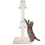 Dimaka 34'' Cat Scratching Post, Cat Scratching Post, Cat Scratcher for Large Cats with Teasing Toy Ball, Natural Sisal White and Grey (Beige)