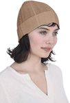 Cashmeren Fold-Over Cable Knit Beanie 100% Pure Cashmere Cuffed Brim Hat for Women (Camel)