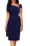 Liyinxi Elegant Womens Slim Business Casual Office Evening Ruched Cocktail Party Bodycon Navy Blue Sheath Wrap Dress (S, L8022-Navy Blue)