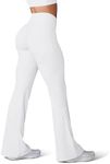 HEGALY Women's Flare Yoga Pants - Crossover Flare Leggings Buttery Soft High Waisted Workout Casual Bootcut Pants White