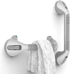 AquaChase 17“ Suction Shower Grab Bar with Indicators, Tool-Free Installation, Steady Handle for Balance Assist for Bathtub, Toilet, Bathroom, Dual Tone, Silver/Gray 2-Pack