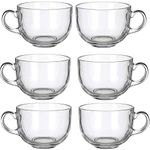 TENFIRE® Clear Round Shaped Glass Coffee Cup, Glassware Tea Cup, Tea Cups for Hot Beverages with Handle, Transparent Glass Tea Cup Set for Coffee, Tea, Milk - 6 Pieces, White, 150 ml