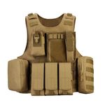 HUNTVP Tactical Vest Military Army Waistcoat Molle Assault Combat Airsoft Vest for Men Women CS Training Camping Hiking Hunting Outdoors (Type3-Brown)