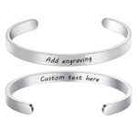 HAYOUWAY Silver Cuff Bangle Bracelets for Women, Custom Friendship Bracelet Inspirational Gifts for Women Girls, Personalized Mantra Bangle with Double Side Engraved Message Birthday Christmas Gifts