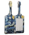 kwmobile Luggage Tags - 2X Synthetic Leather Name Address Cards for Travel Luggage, Suitcases - Starry Night Blue/Yellow