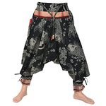 Siamrose Japanese Style Samurai Harem Pants Men Women Yoga Ninja Pants Handmade from Cotton, Black Koi, One Size