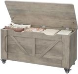 GarveeHome Storage Chest, Storage Bench with 4 Wheels, 39.4" Wooden Blanket Chest with 2 Safety Hinges, Round Corner, Supports 350 lbs, Storage Trunk for Entryway, Living Room, Bedroom,Gray