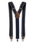 Haggar mens Y-back Adjustable Clip Suspender, Navy/Khaki Stripe, One Size