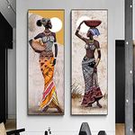 JGEHOME Large Size Portrait African Women Printed Canvas Painting Posters Prints Wall Art Living Room Home Decoration Paintings 50x150cmx2 Frameless