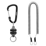 SAMSFX Fishing Strongest Magnetic Net Release Magnet Clip Holder Retractor with Coiled Lanyard (Black Grips)