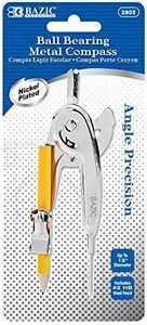 BAZIC Products Geometry Math Compass Set w/Scale-Arm, Nickel Plated Metal Ball & HB Wood Pencil, Inch Centimeter, Mathematical Drafting Drawing Tool, 1-Pack