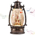 Christmas Snow Globe Lantern, Christmas Village Church Scene Lighted Snow Globes Musical with Swirling Glitter, Battery Powered Retro Style Red Water Lantern for Gifts and Home Decor…