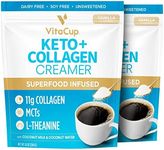 VitaCup Keto + Collagen Coffee Creamer Vanilla Flavor w/MCT, Collagen Protein, Coconut Water, L-Theanine for Keto Diet, Coffee, Smoothies, & Shakes, Dairy-Free, Gluten-Free, Soy-Free, 2 bags,10oz each