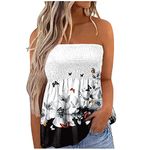 AMhomely Summer Tank Tops for Women Strapless Tube Stretch Pleated Bandeau Top Floral Sleeveless Vest Tunic Shirts Blouse Loose Shirt Casual Flowy Blouse, 13 White