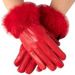 Alpine Swiss Womens Leather Dressy Gloves Faux Fur Trim Cuff Thermal Lining Red 2XL