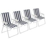 Harbour Housewares Folding Beach Deck Chair - Blue Stripe - Pack of 4 - Metal Outdoor Patio Seat for Picnic, Garden, Camping