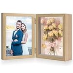 ZEEYUAN 5x7 Picture Frames Double Hinged MDF Wood Shadow Box Display Case, 5x7 Rustic Photo Frame with Glass Front Stand Vertical on Tabletop