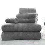 Superior Ultra-Soft 6-Piece Cotton Towel Set, includes 2 Bath Towels, 2 Hand Towels, and 2 Washcloths for Bathroom, Guest Room, Quick Dry, Daily Use Home Essential Towels - Charcoal