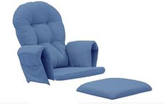 Tovvre 5Pcs Velvet Glider Rocker Replacement Cushions with Side Storage Pockets, Glider Rocking Chair Cushions Set for Nursery, Breastfeeding, Napping,Blue,Round Back