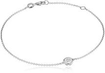 14k White Gold Solitaire Bezel Set Diamond with Lobster Clasp Strand Bracelet (1/4cttw, J-K Color, I2-I3 Clarity)
