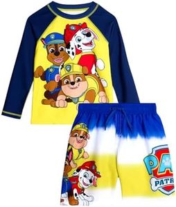 Nickelodeon Paw Patrol Boys Rash Guard Set - 2 Piece Chase Marshall TMNT UPF50 Swim Shirt & Swim Trunks for Toddler & Big Kid, Size 5-6, White/Yellow/Navy