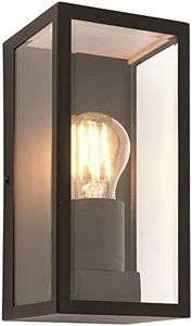 National Lighting Outdoor Wall Light - Matt Black Stainless Steel Boxed Lantern with Glass Panels - IP44 Rated Outside Light - Compatible with 28W 240V E27 Eco GLS or LED E27 (Not Included)