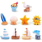 LTHERMELK 10 Piece Beach Micro Landscape Miniature Ocean Beach Scene Ornament Set for DIY Fairy Garden Decoration Parasols Boats Model