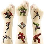 20pcs Super Hero Temporary Tattoo Stickers for Birthday Party Supplies Favors Kids Boys Girls School Rewards Gifts(5 x 5cm)