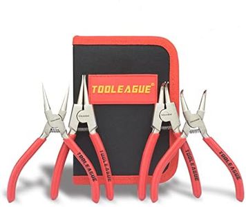 TOOLEAGUE 4 Pcs Mini Snap Ring Pliers Set, Circlip Pliers, 5 inches Internal/External Heavy Duty for Ring Remover Retaining Straight Bent Lock Ring Pliers Set (5 inches, red)