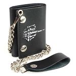 Milwaukee Leather MLW7840 Men's 4” Black Leather Biker Wallet - Tri-Fold Anti - Theft Stainless Steel Chain w/ "Skeleton Finger" - One Size