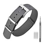 ANNEFIT Nylon Watch Band 20mm, One-Piece Waterproof Military Watch Straps with Silver Buckle (Grey)