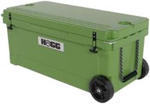Ice Cooler with Wheels and Handle - 110qt Watercress, Wheeled Cooler, Insulated Ice Chest with Wheels and Handle for Fishing and Camping with Dry Storage, Bottle Openers, and Cupholders