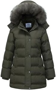 GGleaf Women's Winter Thicken Coats Warm Snow Jacket with Removable Fur Hood Fashions Long Puffer Jacket Army Green X-Large