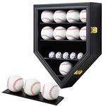 Grintus Baseball Display Case Wooden Baseball Holders for Balls Display Wall Mount Baseball Shadow Box with Lockable Glass Door for Autograph Balls Collection Storage Black