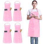 FunChaos 4 Pack Chef Apron, Adjustable Apron with 2 Pockets, Unisex Personalised Apron for Cooking, Kitchen, Restaurant (Pink)