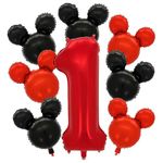 1st Mouse Birthday Balloons 43 Inch Red Numer 1 Foil Balloon Mouse Party Decorations Black Red Mouse Head Balloons for Mouse Clubhouse 1st Birthday Party Baby Shower Kids Party Decoration Supplies