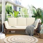 Goohome Outdoor Patio Couch Extendable Sofa, Outdoor Daybed Wood Sectional Sofá Furniture Set w/Thick Cushions, Outside Multifunctional Conversation Seat for Balcony, Backyard, Poolside