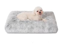 Bedfolks Waterproof Dog Crate Bed,Plush Dog Crate Pad with Removable Cover,Faux Fur Dog Bed for Small Dogs and Cats,Fluffy Washable Dog Kennel Bed 23"x18",Grey