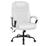 Big and Tall Office Chair 500lbs Wide Seat Ergonomic Desk Chair with Lumbar Support Arms High Back PU Leather Executive Task Computer Chair for Heavy People Women (White)