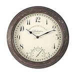 Bickerton Wall Clock and Thermometer, Classic Outdoor/Indoor Design with Large 12 Inch Face. Suitable for Garden, Kitchen, Bathroom and More