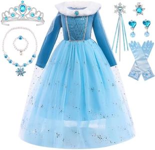YYDSXK Robe Princesse Fille, Robe Reine des Neiges Elsa Anna avec Couronne Princesse Ensemble, Deguisement Princesse Elsa Anna pour Cadeau Fille, Robe de Princesse Elsa pour Cosplay