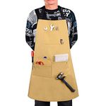 igadgitz home U7240 Unisex Waxed Canvas Apron, Water-Resistant Heavy-Duty Canvas Apron - Sand