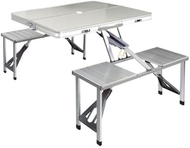 Weisshorn Camping Table with Chairs, 85 X 66 X 66.5cm Folding Portable Picnic Camp Tables Outdoor Dining Set Trekology Desk Garden Bench Travel Hiking Beach BBQ Coffee Desks, Aluminum Silver